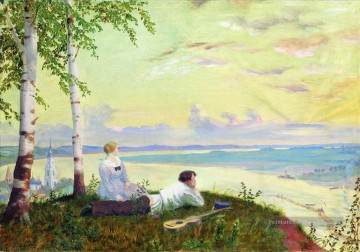 sur la volga 1922 Boris Mikhailovich Kustodiev paysage de la rivière Peinture à l'huile